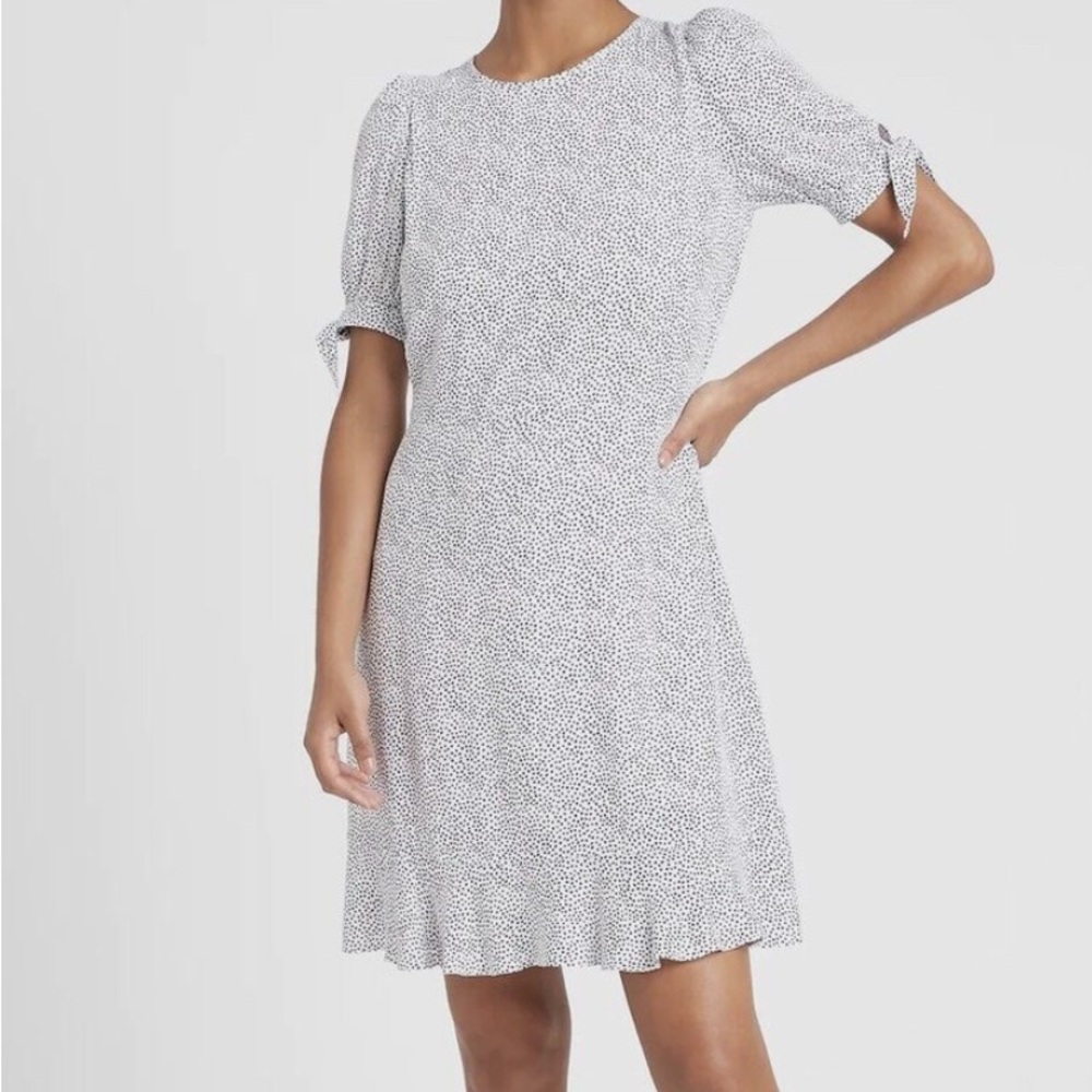 NWT Banana Republic White dress with black polka dots.